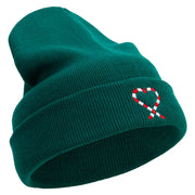 Candy Cane Embroidered 12 Inch Long Knitted Beanie - Dk-Green OSFM