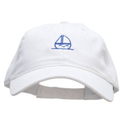 Cute Boat Embroidered Deluxe Washed Twill Cap - White OSFM