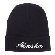 Alaska Embroidered Cuff Long Knit Beanie