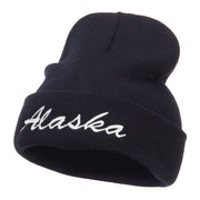 Alaska Embroidered Cuff Long Knit Beanie