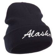 Alaska Embroidered Cuff Long Knit Beanie