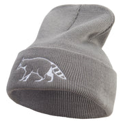 Racoon Embroidered 12 inch Acrylic Cuffed Long Beanie - Grey OSFM