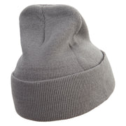 Racoon Embroidered 12 inch Acrylic Cuffed Long Beanie - Grey OSFM