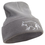 Racoon Embroidered 12 inch Acrylic Cuffed Long Beanie - Grey OSFM