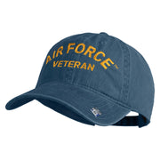 Air Force Veteran Text Embroidered Washed Solid Pigment Dyed Cotton Twill Brass Buckle Cap - Navy OSFM