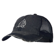 Sailboat Wave Embroidered Low Profile Mesh Cap