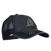 Sailboat Wave Embroidered Low Profile Mesh Cap