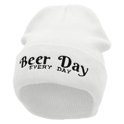 Beer Day Embroidered 12 inch Acrylic Cuffed Long Beanie - White OSFM