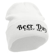 Beer Day Embroidered 12 inch Acrylic Cuffed Long Beanie - White OSFM