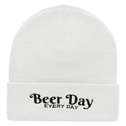 Beer Day Embroidered 12 inch Acrylic Cuffed Long Beanie - White OSFM