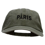 Paris Embroidered Washed Solid Pigment Dyed Cotton Twill Brass Buckle Cap - Olive OSFM