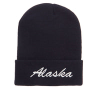 Alaska Embroidered Cuff Long Knit Beanie