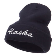 Alaska Embroidered Cuff Long Knit Beanie