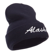 Alaska Embroidered Cuff Long Knit Beanie