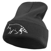 Racoon Embroidered 12 inch Acrylic Cuffed Long Beanie - Black OSFM