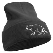 Racoon Embroidered 12 inch Acrylic Cuffed Long Beanie - Black OSFM