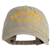 Air Force Veteran Text Embroidered Washed Solid Pigment Dyed Cotton Twill Brass Buckle Cap - Khaki OSFM