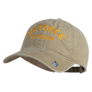 Air Force Veteran Text Embroidered Washed Solid Pigment Dyed Cotton Twill Brass Buckle Cap - Khaki OSFM