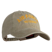 Air Force Veteran Text Embroidered Washed Solid Pigment Dyed Cotton Twill Brass Buckle Cap - Khaki OSFM