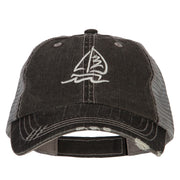 Sailboat Wave Embroidered Low Profile Mesh Cap