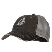 Sailboat Wave Embroidered Low Profile Mesh Cap