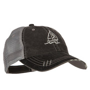 Sailboat Wave Embroidered Low Profile Mesh Cap