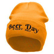 Beer Day Embroidered 12 inch Acrylic Cuffed Long Beanie - Gold OSFM