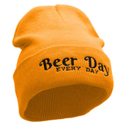 Beer Day Embroidered 12 inch Acrylic Cuffed Long Beanie - Gold OSFM