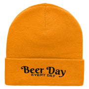 Beer Day Embroidered 12 inch Acrylic Cuffed Long Beanie - Gold OSFM