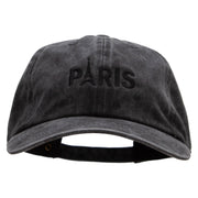 Paris Embroidered Washed Solid Pigment Dyed Cotton Twill Brass Buckle Cap - Black OSFM