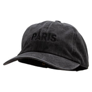 Paris Embroidered Washed Solid Pigment Dyed Cotton Twill Brass Buckle Cap - Black OSFM