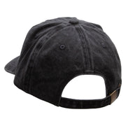 Paris Embroidered Washed Solid Pigment Dyed Cotton Twill Brass Buckle Cap - Black OSFM