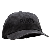 Paris Embroidered Washed Solid Pigment Dyed Cotton Twill Brass Buckle Cap - Black OSFM