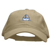 Cute Boat Embroidered Deluxe Washed Twill Cap - Khaki OSFM