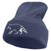 Racoon Embroidered 12 inch Acrylic Cuffed Long Beanie - Navy OSFM