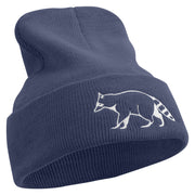 Racoon Embroidered 12 inch Acrylic Cuffed Long Beanie - Navy OSFM