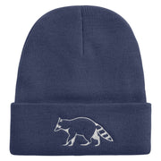 Racoon Embroidered 12 inch Acrylic Cuffed Long Beanie - Navy OSFM