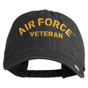 Air Force Veteran Text Embroidered Washed Solid Pigment Dyed Cotton Twill Brass Buckle Cap - Black OSFM
