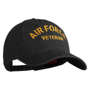 Air Force Veteran Text Embroidered Washed Solid Pigment Dyed Cotton Twill Brass Buckle Cap - Black OSFM