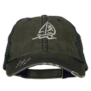 Sailboat Wave Embroidered Low Profile Mesh Cap