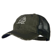 Sailboat Wave Embroidered Low Profile Mesh Cap