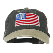 American Flag Embroidered Washed Two Tone Cap