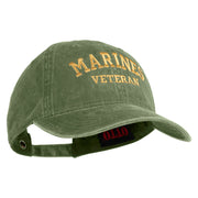 Marines Veteran Embroidered Washed Solid Pigment Dyed Cotton Twill Brass Buckle Cap