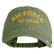 Air Force Veteran Text Embroidered Washed Solid Pigment Dyed Cotton Twill Brass Buckle Cap - Olive OSFM