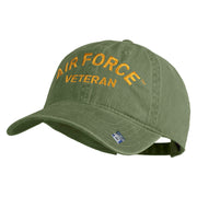Air Force Veteran Text Embroidered Washed Solid Pigment Dyed Cotton Twill Brass Buckle Cap - Olive OSFM