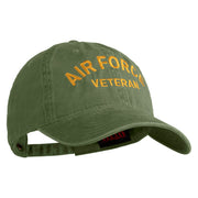 Air Force Veteran Text Embroidered Washed Solid Pigment Dyed Cotton Twill Brass Buckle Cap - Olive OSFM