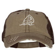 Sailboat Wave Embroidered Low Profile Mesh Cap