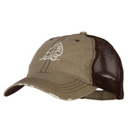 Sailboat Wave Embroidered Low Profile Mesh Cap