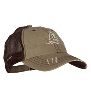 Sailboat Wave Embroidered Low Profile Mesh Cap