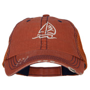 Sailboat Wave Embroidered Low Profile Mesh Cap